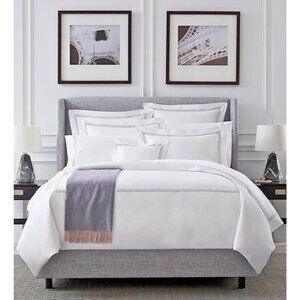 Hudson Park King GRAND HOTEL Duvet Cover Wht Blue Made in Italy Italian Percale